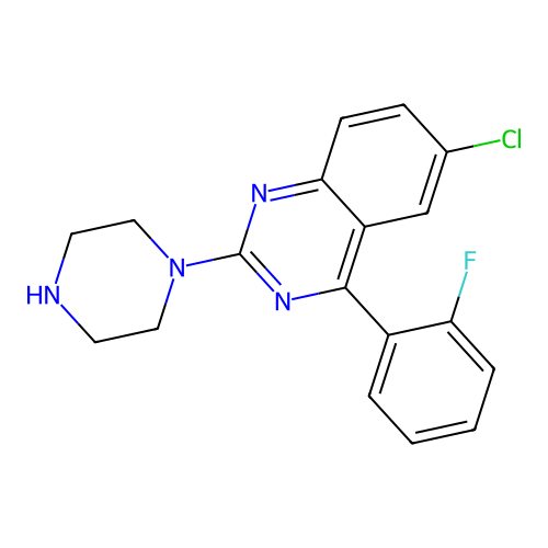 Quinazoline, 6-chloro-4-(2-fluorophenyl)-2-(1-piperazinyl)- structure