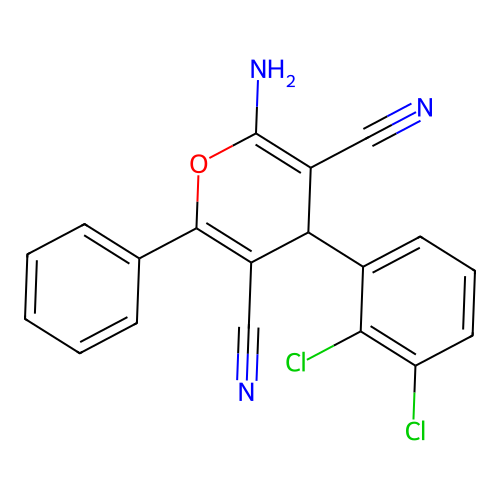 2-amino-4-(2,3-dichlorophenyl)-6-phenyl-4H-pyran-3,5-dicarbonitrile structure
