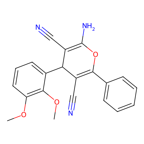 2-amino-4-(2,3-dimethoxyphenyl)-6-phenyl-4H-pyran-3,5-dicarbonitrile structure