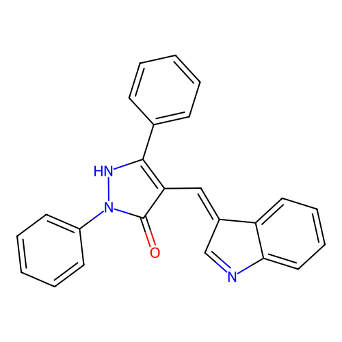 4-(indol-3-ylidenemethyl)-2,5-diphenyl-1H-pyrazol-3-one structure