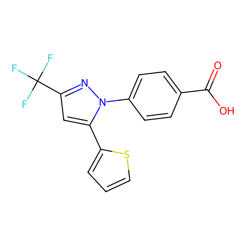 4-[5-(2-Thienyl)-3-(trifluoromethyl)pyrazolyl]benzoic acid structure