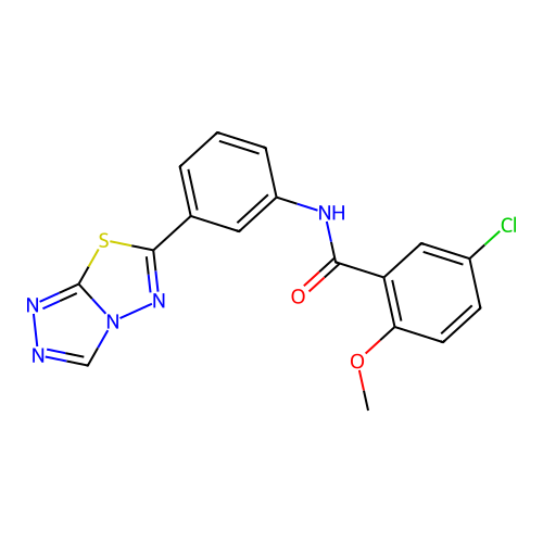 5-chloro-2-methoxy-N-(3-[1,2,4]triazolo[3,4-b][1,3,4]thiadiazol-6-ylphenyl)benzamide structure