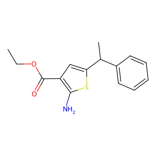Ethyl 2-amino-5-(1-phenylethyl)thiophene-3-carboxylate structure