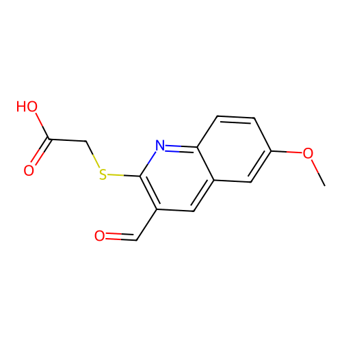 [(3-Formyl-6-methoxyquinolin-2-yl)thio]acetic acid structure
