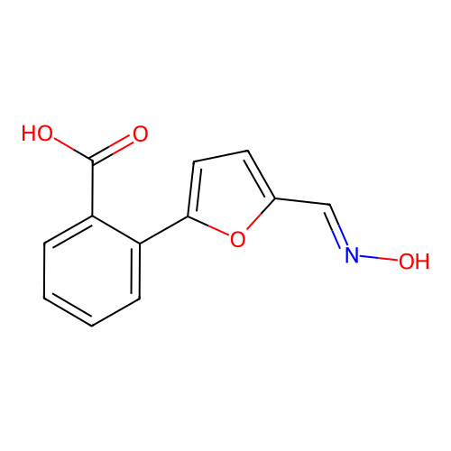 Benzoic acid, 2-[5-[(hydroxyimino)methyl]-2-furanyl]- structure