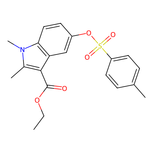 Ethyl 1,2-dimethyl-5-(4-methylphenyl)sulfonyloxyindole-3-carboxylate structure