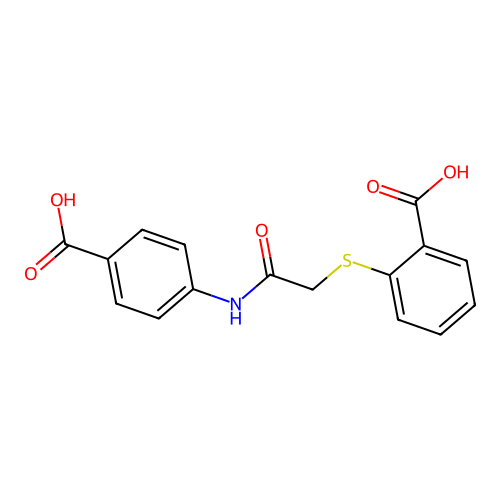 2-({2-[(4-Carboxyphenyl)amino]-2-oxoethyl}sulfanyl)benzoic acid structure