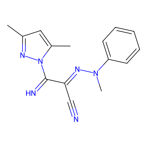 2-(3,5-dimethylpyrazol-1-yl)-2-imino-N-(N-methylanilino)ethanimidoyl cyanide structure