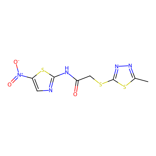 2-[(5-methyl-1,3,4-thiadiazol-2-yl)sulfanyl]-N-(5-nitro-1,3-thiazol-2-yl)acetamide structure