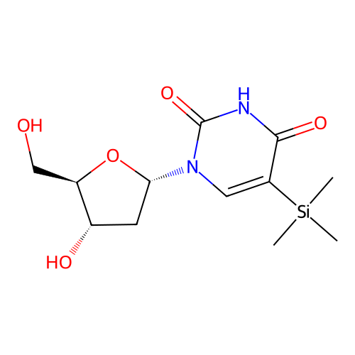 1-(2-Deoxy-alpha-D-ribofuranosyl)-5-trimethylsilyluracil hydrate structure