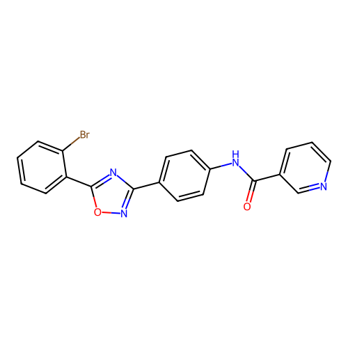 N-[4-[5-(2-bromophenyl)-1,2,4-oxadiazol-3-yl]phenyl]pyridine-3-carboxamide structure
