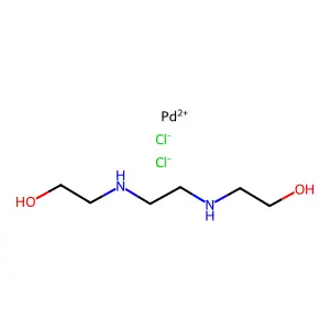 Dichloro(2,2'-(1,2-ethanediyldiimino)bis(ethanol)-N,N')palladium structure
