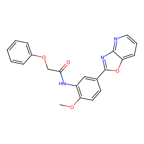 N-[2-methoxy-5-([1,3]oxazolo[4,5-b]pyridin-2-yl)phenyl]-2-phenoxyacetamide structure