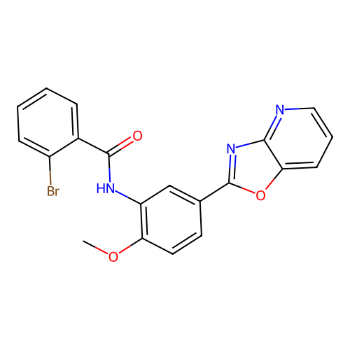 2-bromo-N-[2-methoxy-5-([1,3]oxazolo[4,5-b]pyridin-2-yl)phenyl]benzamide structure