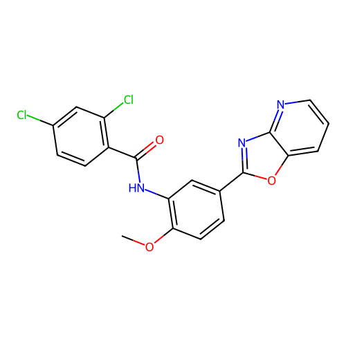 2,4-dichloro-N-[2-methoxy-5-([1,3]oxazolo[4,5-b]pyridin-2-yl)phenyl]benzamide structure