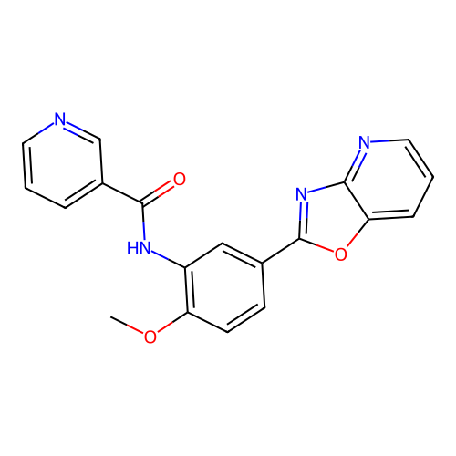 N-[2-methoxy-5-([1,3]oxazolo[4,5-b]pyridin-2-yl)phenyl]pyridine-3-carboxamide structure