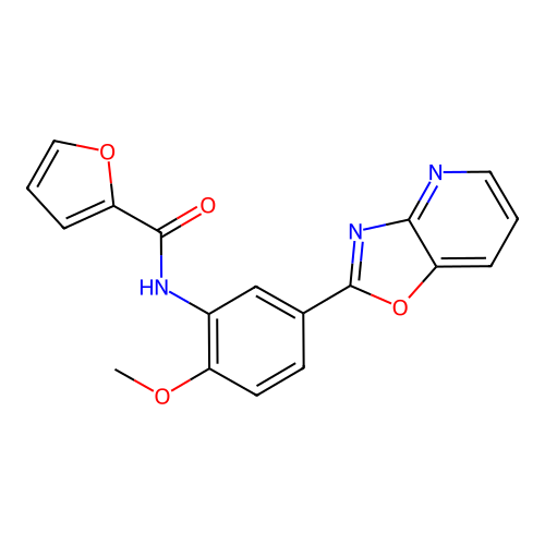 N-[2-methoxy-5-([1,3]oxazolo[4,5-b]pyridin-2-yl)phenyl]furan-2-carboxamide structure