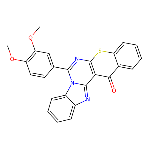 7-(3,4-dimethoxyphenyl)-14H-benzo[4,5]imidazo[1,2-c]thiochromeno[3,2-e]pyrimidin-14-one structure