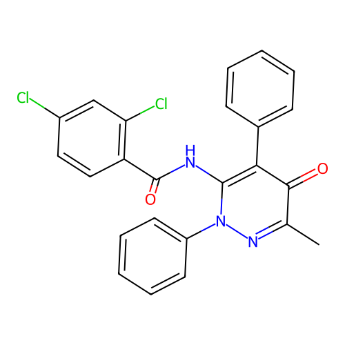 2,4-dichloro-N-(6-methyl-5-oxo-2,4-diphenyl-2,5-dihydropyridazin-3-yl)benzamide structure