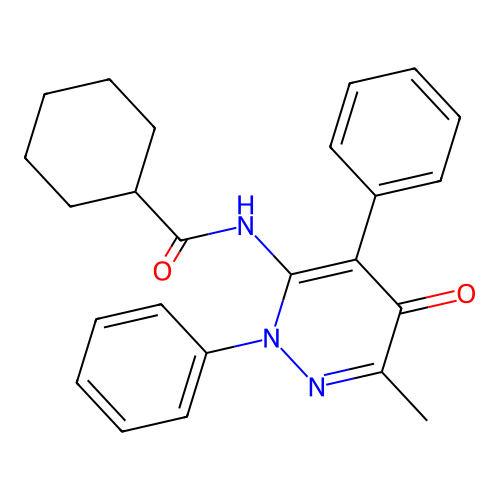N-(6-methyl-5-oxo-2,4-diphenyl-2,5-dihydropyridazin-3-yl)cyclohexanecarboxamide structure