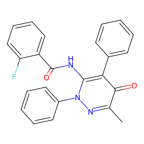 2-fluoro-N-(6-methyl-5-oxo-2,4-diphenylpyridazin-3-yl)benzamide structure