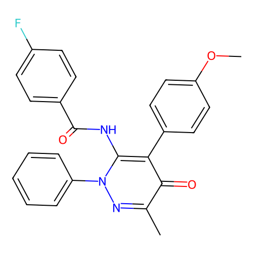 4-fluoro-N-[4-(4-methoxyphenyl)-6-methyl-5-oxo-2-phenyl-pyridazin-3-yl]benzamide structure