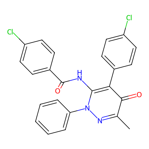 4-chloro-N-[4-(4-chlorophenyl)-6-methyl-5-oxo-2-phenyl-pyridazin-3-yl]benzamide structure