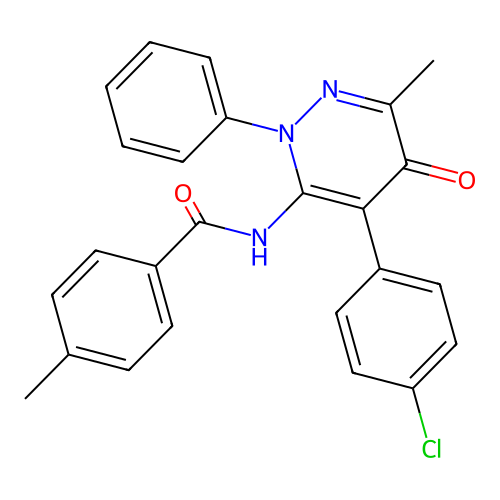 N-[4-(4-chlorophenyl)-6-methyl-5-oxo-2-phenyl-pyridazin-3-yl]-4-methyl-benzamide structure