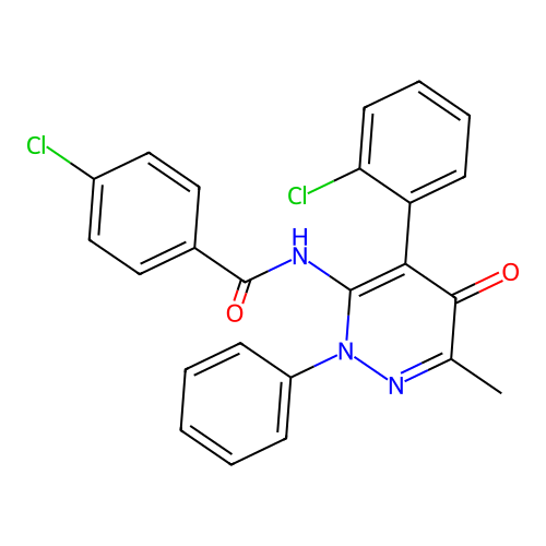 4-chloro-N-[4-(2-chlorophenyl)-6-methyl-5-oxo-2-phenyl-pyridazin-3-yl]benzamide structure
