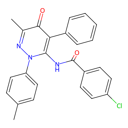 4-chloro-N-(6-methyl-5-oxo-4-phenyl-2-(p-tolyl)-2,5-dihydropyridazin-3-yl)benzamide structure