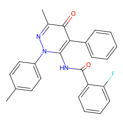 2-fluoro-N-(6-methyl-5-oxo-4-phenyl-2-(p-tolyl)-2,5-dihydropyridazin-3-yl)benzamide structure