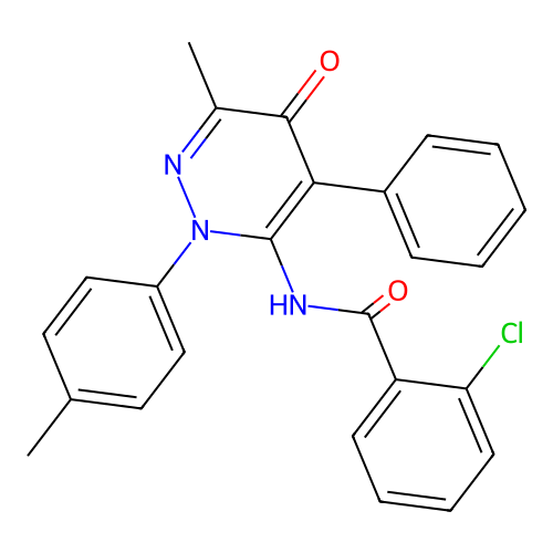 2-chloro-N-(6-methyl-5-oxo-4-phenyl-2-(p-tolyl)-2,5-dihydropyridazin-3-yl)benzamide structure