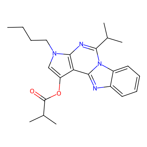 3-butyl-5-isopropyl-3H-benzo[4,5]imidazo[1,2-c]pyrrolo[3,2-e]pyrimidin-1-yl isobutyrate structure