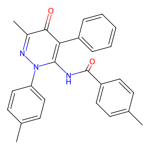 4-methyl-N-(6-methyl-5-oxo-4-phenyl-2-(p-tolyl)-2,5-dihydropyridazin-3-yl)benzamide structure