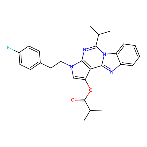 3-(4-fluorophenethyl)-5-isopropyl-3H-benzo[4,5]imidazo[1,2-c]pyrrolo[3,2-e]pyrimidin-1-yl isobutyrate structure