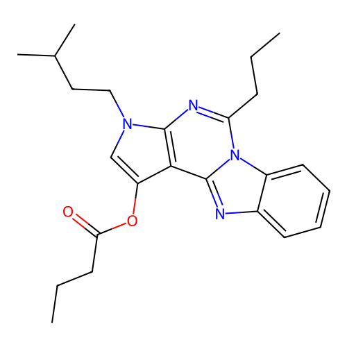 3-isopentyl-5-propyl-3H-benzo[4,5]imidazo[1,2-c]pyrrolo[3,2-e]pyrimidin-1-yl butyrate structure