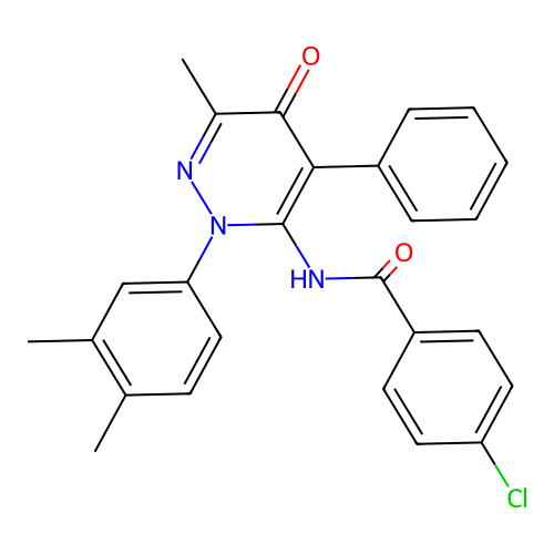 4-chloro-N-[2-(3,4-dimethylphenyl)-6-methyl-5-oxo-4-phenyl-pyridazin-3-yl]benzamide structure