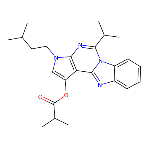 3-(3-methylbutyl)-5-(propan-2-yl)-3H-pyrrolo[2',3':4,5]pyrimido[1,6-a]benzimidazol-1-yl 2-methylpropanoate structure