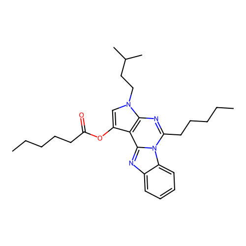 3-isopentyl-5-pentyl-3H-benzo[4,5]imidazo[1,2-c]pyrrolo[3,2-e]pyrimidin-1-yl hexanoate structure