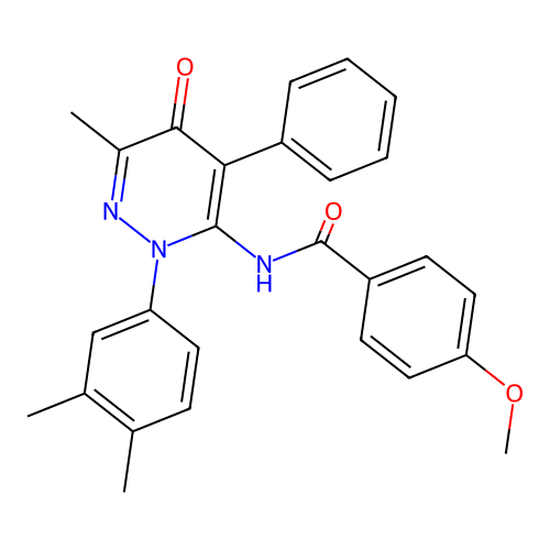 N-[2-(3,4-dimethylphenyl)-6-methyl-5-oxo-4-phenyl-pyridazin-3-yl]-4-methoxy-benzamide structure