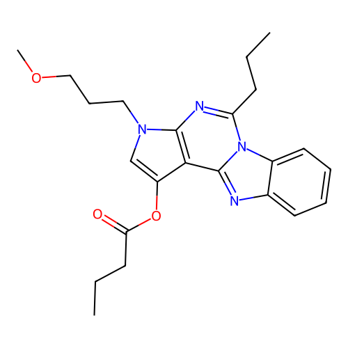 3-(3-methoxypropyl)-5-propyl-3H-benzo[4,5]imidazo[1,2-c]pyrrolo[3,2-e]pyrimidin-1-yl butyrate structure