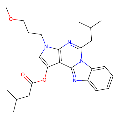 3-(3-methoxypropyl)-5-(2-methylpropyl)-3H-pyrrolo[2',3':4,5]pyrimido[1,6-a]benzimidazol-1-yl 3-methylbutanoate structure