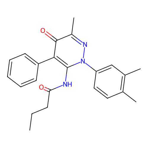 N-(2-(3,4-dimethylphenyl)-6-methyl-5-oxo-4-phenyl-2,5-dihydropyridazin-3-yl)butyramide structure