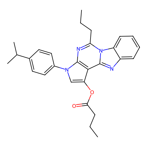 3-(4-isopropylphenyl)-5-propyl-3H-benzo[4,5]imidazo[1,2-c]pyrrolo[3,2-e]pyrimidin-1-yl butyrate structure