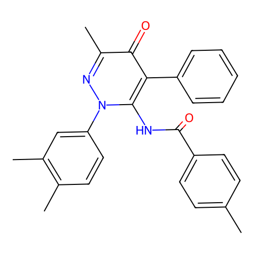 N-[2-(3,4-dimethylphenyl)-6-methyl-5-oxo-4-phenylpyridazin-3-yl]-4-methylbenzamide structure