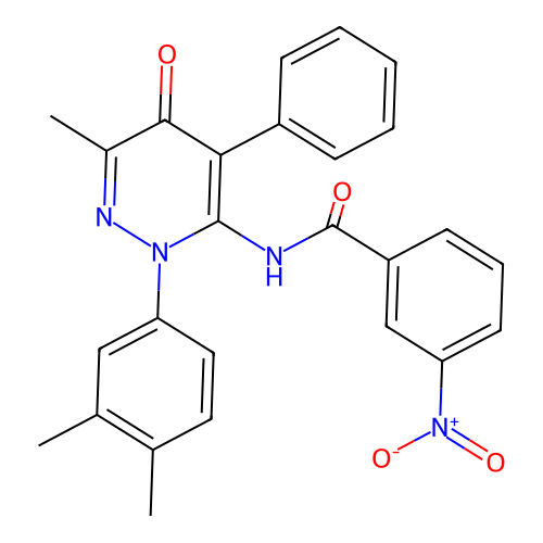 N-[2-(3,4-dimethylphenyl)-6-methyl-5-oxo-4-phenyl-pyridazin-3-yl]-3-nitro-benzamide structure