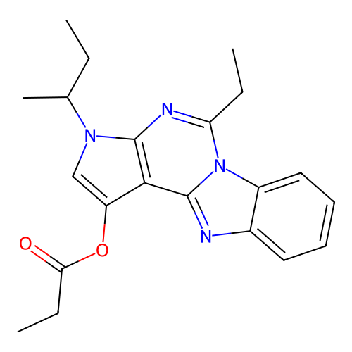 3-(butan-2-yl)-5-ethyl-3H-pyrrolo[2',3':4,5]pyrimido[1,6-a]benzimidazol-1-yl propanoate structure