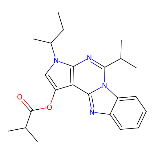 3-(butan-2-yl)-5-(propan-2-yl)-3H-pyrrolo[2',3':4,5]pyrimido[1,6-a]benzimidazol-1-yl 2-methylpropanoate structure