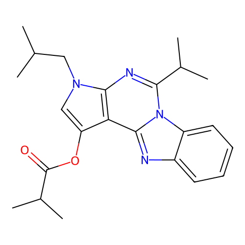 3-(2-methylpropyl)-5-(propan-2-yl)-3H-pyrrolo[2',3':4,5]pyrimido[1,6-a]benzimidazol-1-yl 2-methylpropanoate structure