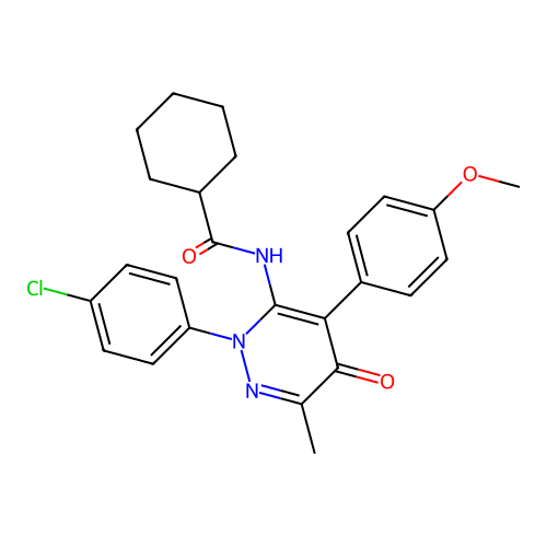 N-(2-(4-chlorophenyl)-4-(4-methoxyphenyl)-6-methyl-5-oxo-2,5-dihydropyridazin-3-yl)cyclohexanecarboxamide structure